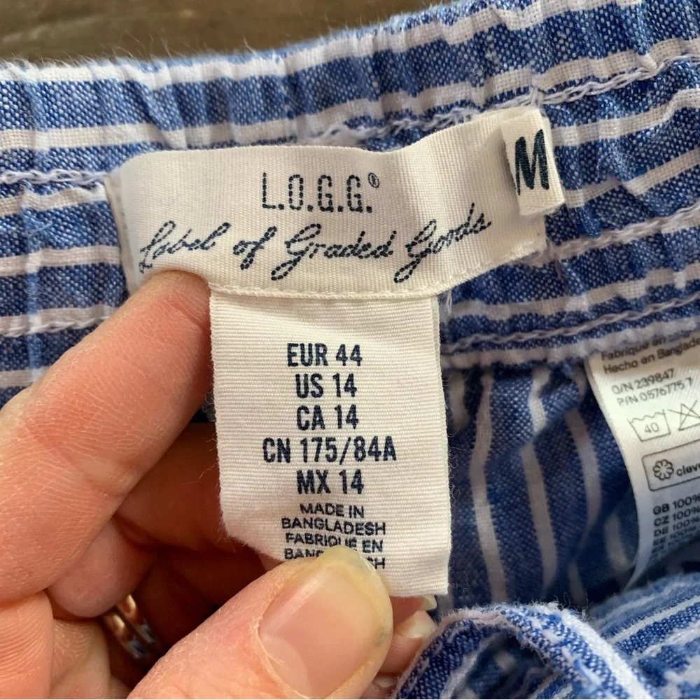 LOGG blue and white striped pinstripe linen pants